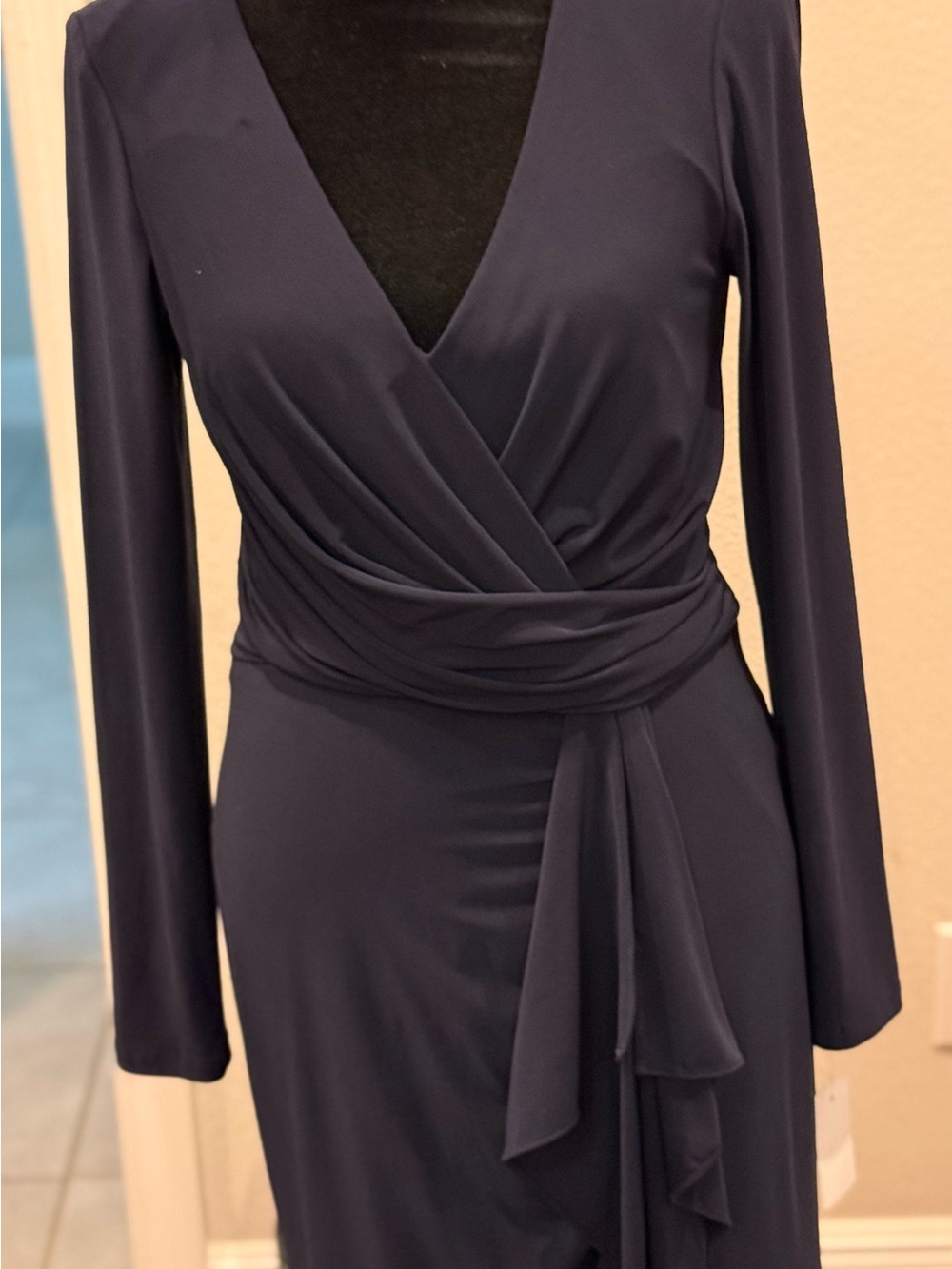 Deep Navy Wrap-Style Maxi Dress
